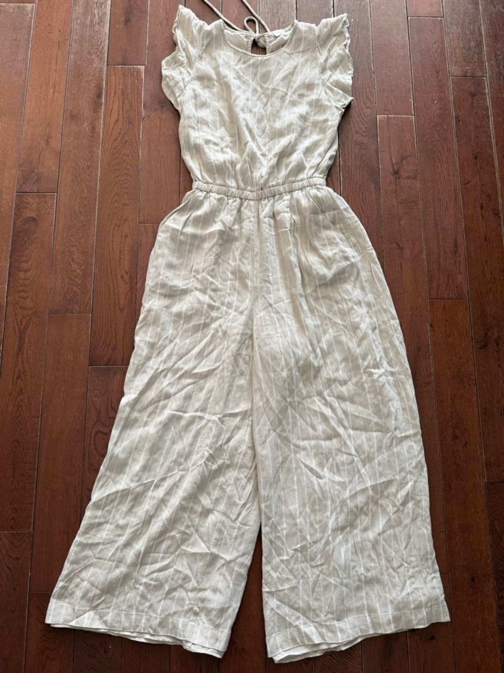 Wilfred Fleurette tan cream stripe jumpsuit romper outfit XS